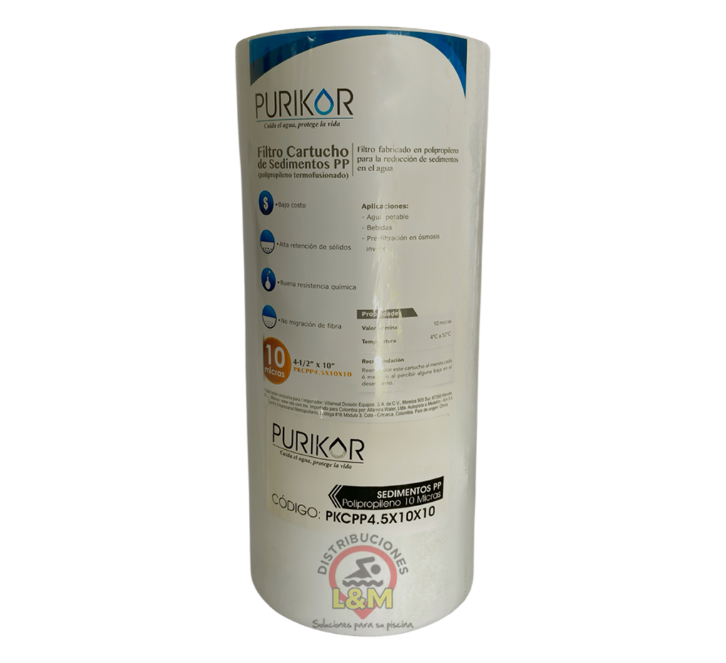 Filtro cartucho de sedimentos polipropileno termofusionado 4.5x10x10 Purikor