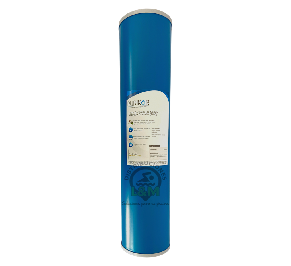 Filtro cartucho de carbón activado granular (GAC) 4.5x20 Purikor