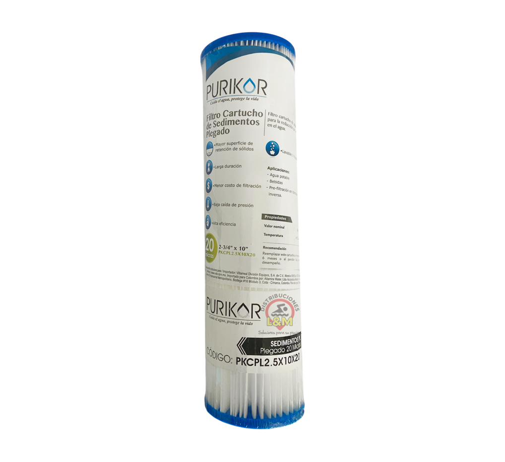 Filtros cartucho de sedimentos plegado 2.5x10x20 Purikor