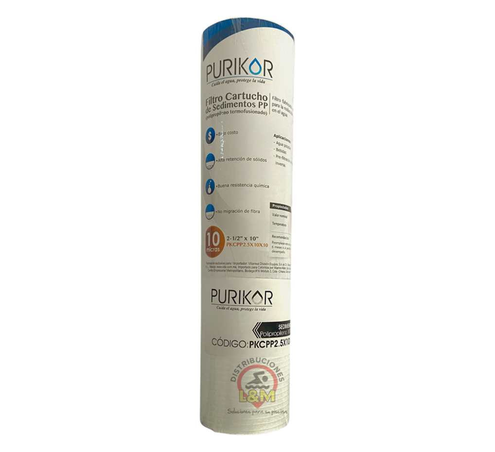 Filtro cartucho de sedimentos Polipropileno Termofucionado 2.5x10x10 Purikor